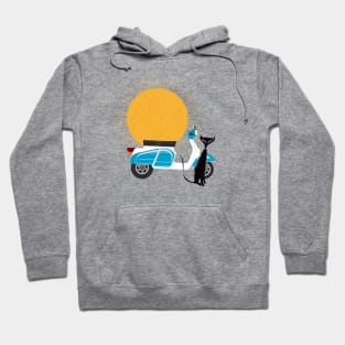 Retro Cat Sitting next to Vintage Scooter Hoodie